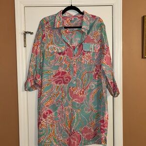 Lilly Pulitzer Captiva Tunic Shirt Dress 100% Cotton “Jellies Be Jammin’”